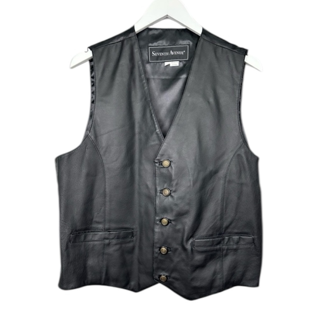 Seventh Avenue Black Genuine Leather Vest Large